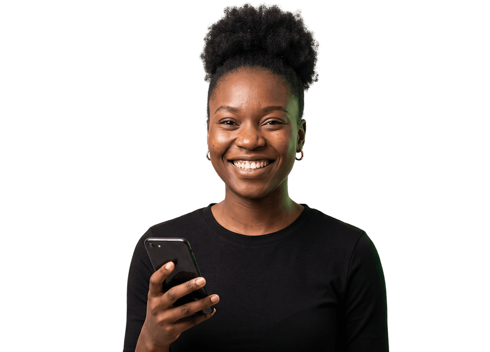 A community member checking her portfolio on her phone